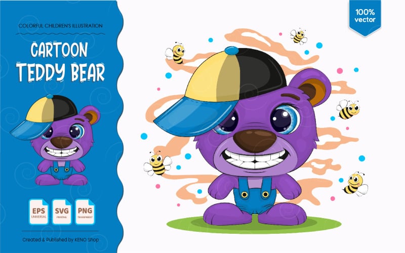 Download Vector "Cute Cartoon Bear - Vector Image" / Cute Cartoon Bear - Vector Image - Vector на тему графика bear,cap,blue,cool,bee,vector,cute,illustrations,cartoon,animals,design,print,fashion,funny,shirt,graphic,isolated,art,boy,background