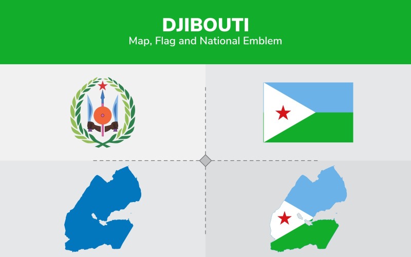 Djibouti Map, Flag and National Emblem - Illustration