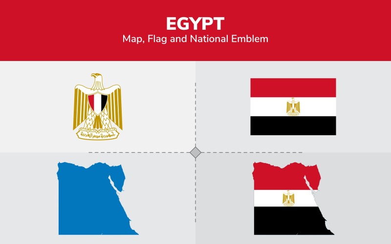Egypten karta, flagga och nationella emblem - illustration