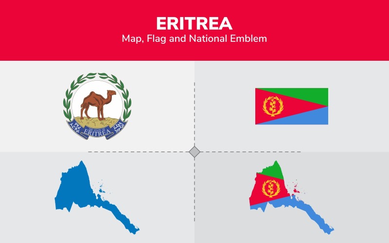 Eritrea mapa, vlajka a státní znak - ilustrace