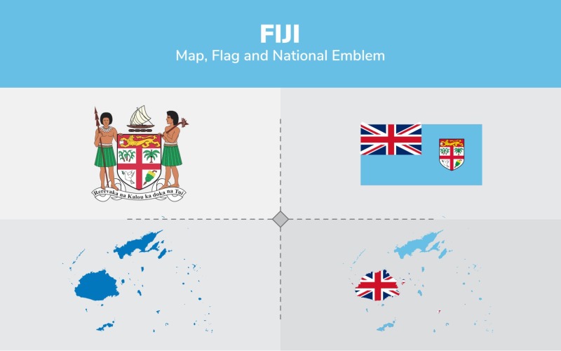Download Иллюстрация "Fiji Map, Flag and National Emblem - Illustration" / Fiji Map, Flag and National Emblem - Illustration - Иллюстрация на тему графика continents,countries,map,political map,traveling,vector,emblem,national,flag,coat,arms,country,symbol,nations,state,sign,nation,badge,symbolic object,europe