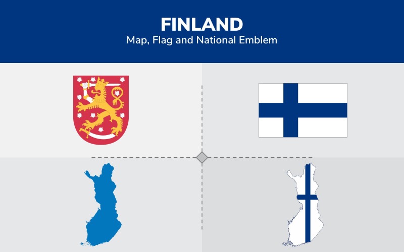 Download Иллюстрация "Finland Map, Flag and National Emblem - Illustration" / Finland Map, Flag and National Emblem - Illustration - Иллюстрация на тему графика continents,countries,map,political map,traveling,vector,emblem,national,flag,coat,arms,country,symbol,nations,state,sign,nation,badge,symbolic object,europe