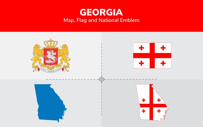 Download Иллюстрация "Georgia Map, Flag and National Emblem - Illustration" / Georgia Map, Flag and National Emblem - Illustration - Иллюстрация на тему графика continents,countries,map,political map,traveling,vector,emblem,national,flag,coat,arms,country,symbol,nations,state,sign,nation,badge,symbolic object,europe
