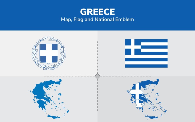 Greklands karta, flagga och nationellt emblem - illustration