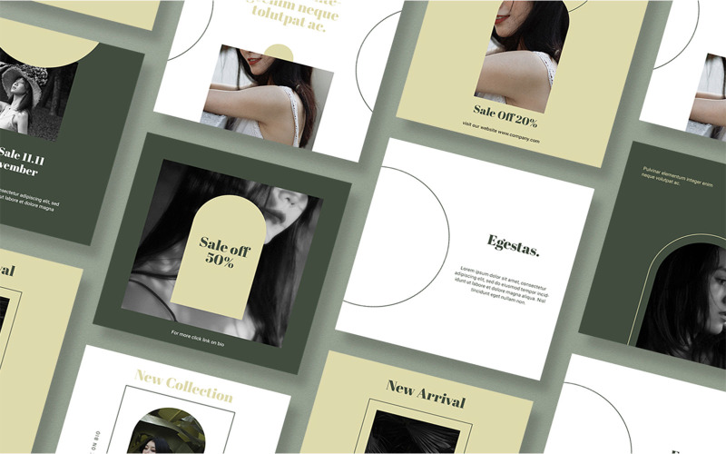 Download Шаблон для соцсетей "Jyel - Fashion Instagram BL Social Media Template" / Jyel - Fashion Instagram BL Social Media Template - Шаблон для соцсетей на тему графика jyel,fashion,stylish,feminine,women,product,branding,business,creative,company,instagram,post,feed,green,soft