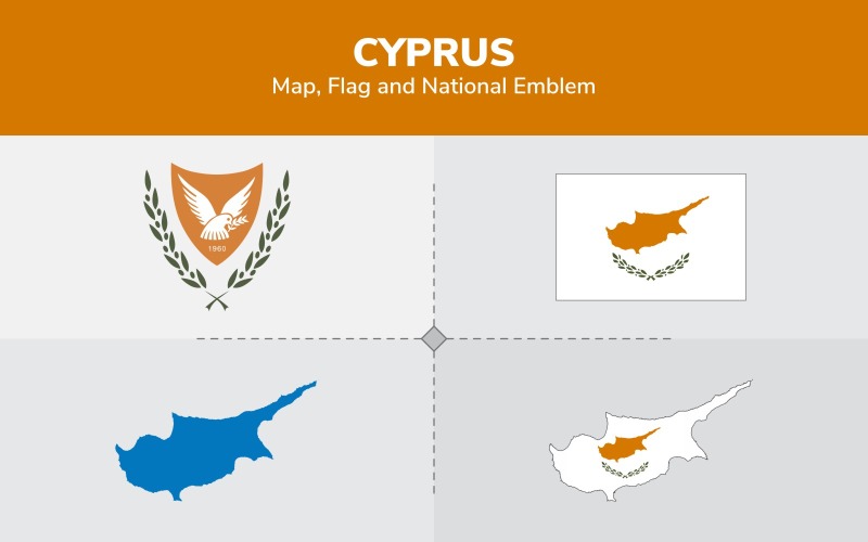 Kıbrıs Haritası, Bayrak ve Ulusal Amblem - İllüstrasyon