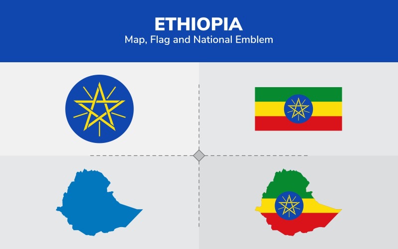 Mapa, bandeira e emblema nacional da Etiópia - ilustração