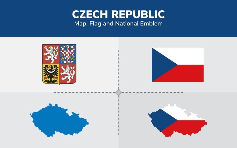 Mapa, bandeira e emblema nacional da República Tcheca - ilustração
