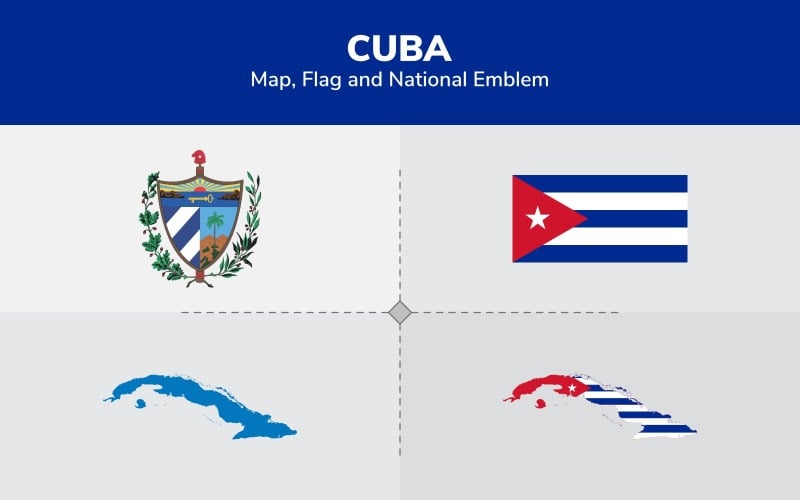 Mapa, bandeira e emblema nacional de Cuba - ilustração