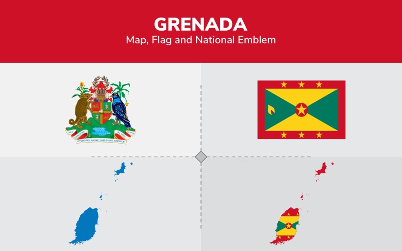 Mapa Grenady, flaga i godło - ilustracja