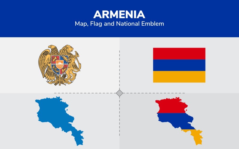 Mapa, vlajka a státní znak Arménie - ilustrace