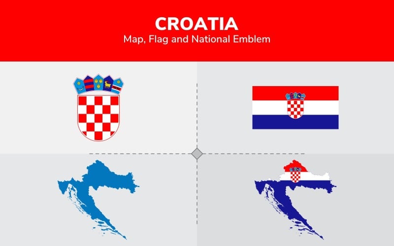 Mapa, vlajka a státní znak Chorvatska - ilustrace