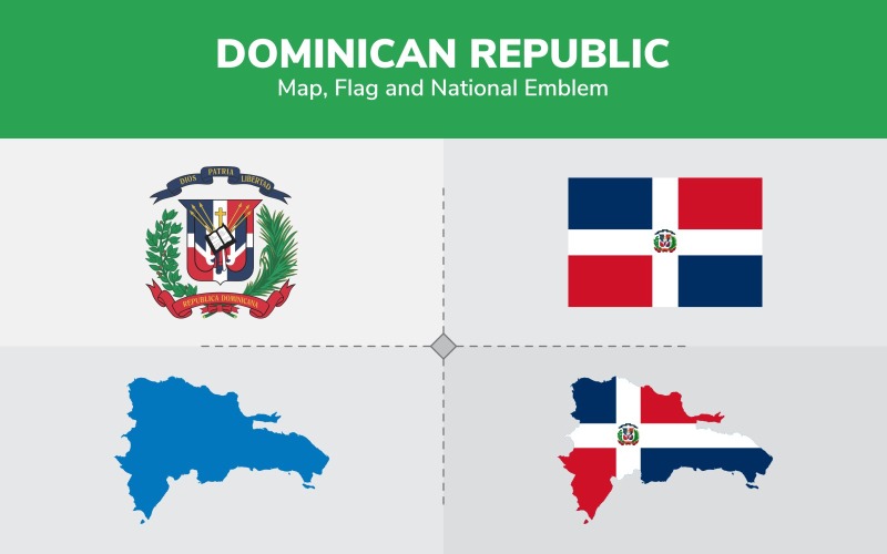 Mapa, vlajka a státní znak Dominikánské republiky - ilustrace