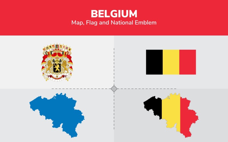 Mappa del Belgio, bandiera ed emblema nazionale - illustrazione