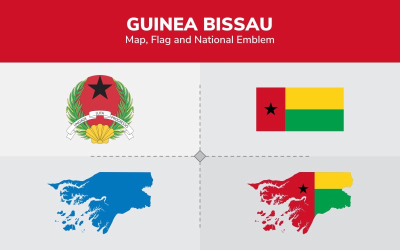 Mappa della Guinea Bissau, bandiera ed emblema nazionale - illustrazione
