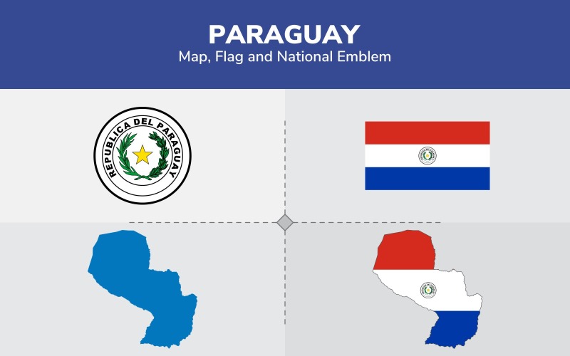 巴拉圭地图，国旗和国徽-光栅插图