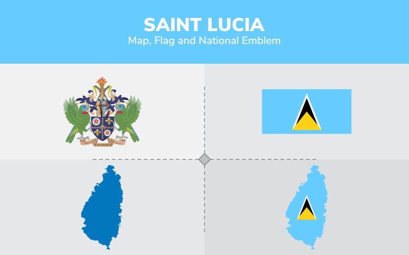 Carte de Sainte-Lucie, drapeau et emblème national - Illustration