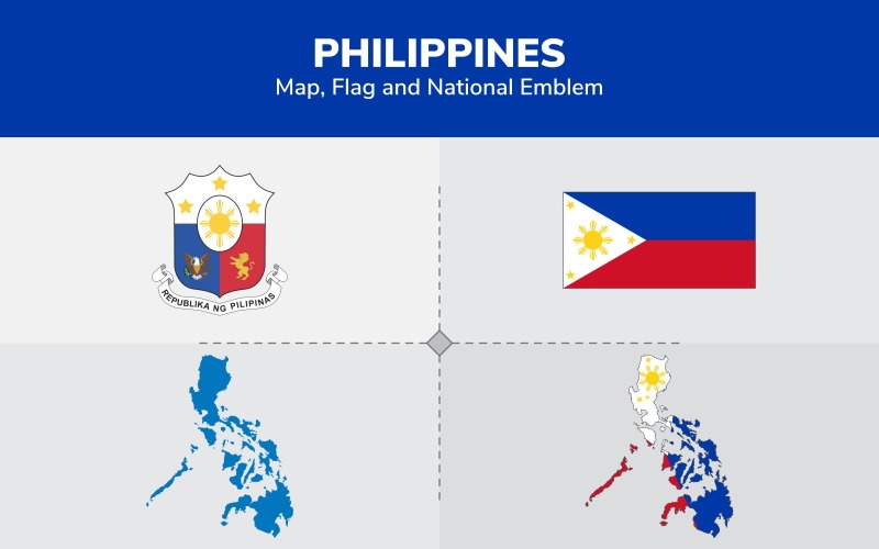 Fülöp-szigetek Térkép, zászló és nemzeti jelkép - illusztráció