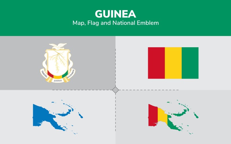Guinee-kaart, vlag en nationaal embleem - illustratie