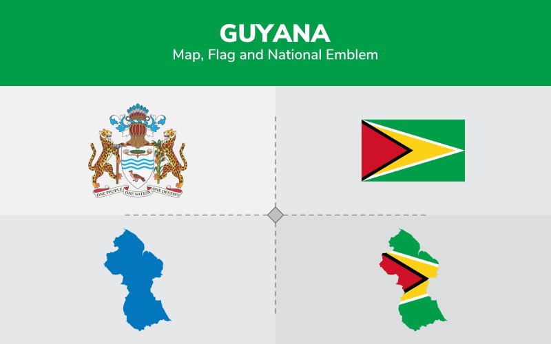 Guyana Haritası, Bayrak ve Ulusal Amblem - İllüstrasyon