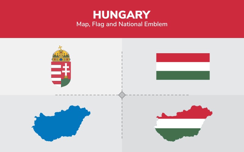 Hongarije kaart, vlag en nationaal embleem - illustratie