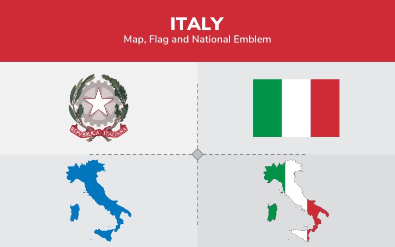 Italien karta, flagga och nationellt emblem - illustration