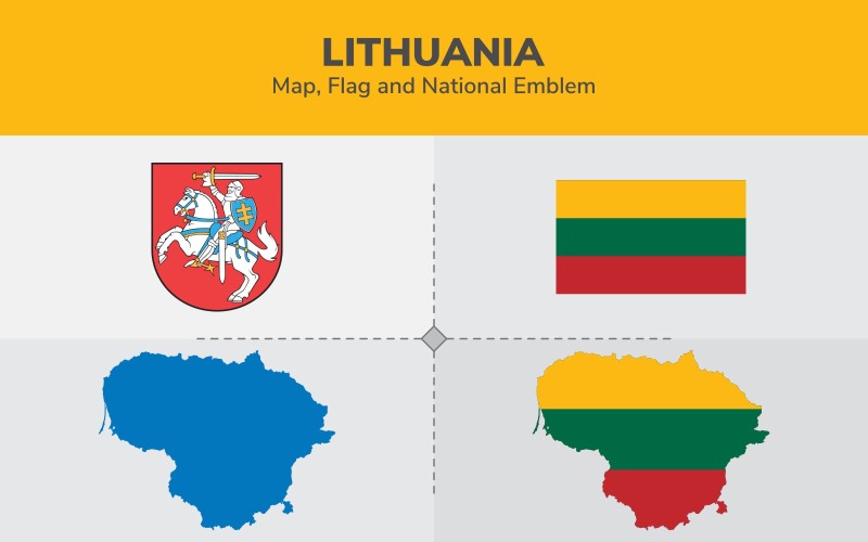 Карта Литви, прапор і державний герб - ілюстрація