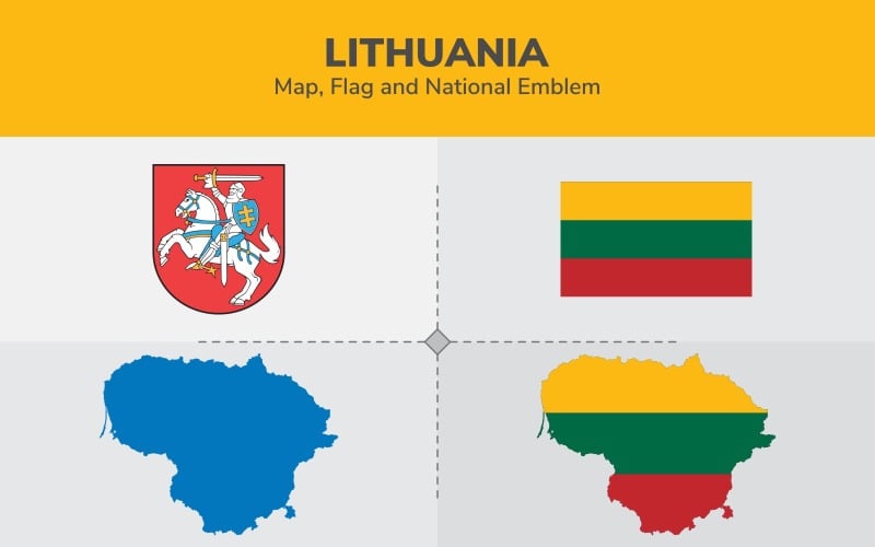 Карта Литвы, флаг и герб - Иллюстрация