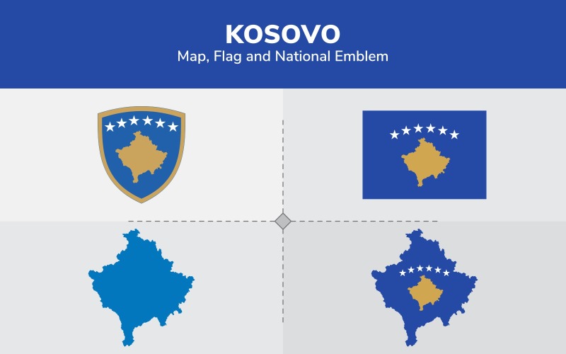 Kosovokarta, flagga och nationellt emblem - illustration