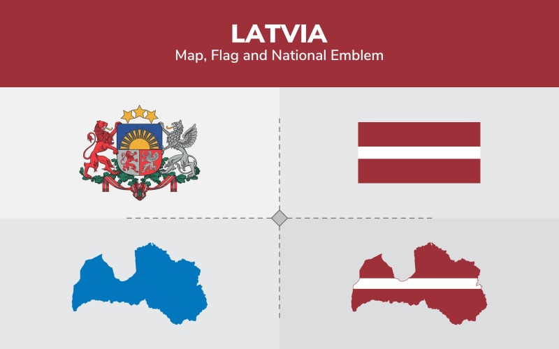 Letonia Letonia Mapa, bandera y emblema nacional - Ilustración