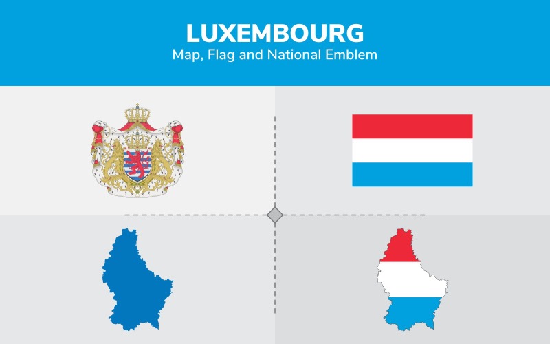 Download Иллюстрация "Luxembourg Map, Flag and National Emblem - Illustration" / Luxembourg Map, Flag and National Emblem - Illustration - Иллюстрация на тему графика continents,countries,map,political map,traveling,vector,emblem,national,flag,coat,arms,country,symbol,nations,state,sign,nation,badge,symbolic object,europe