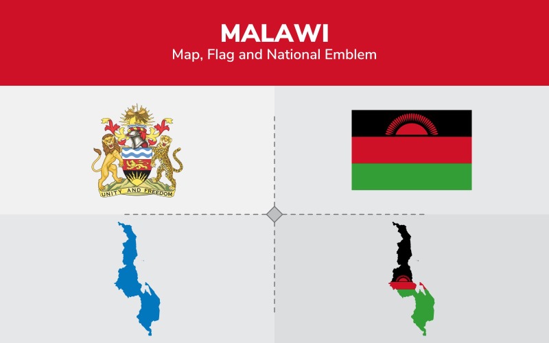 Malawi Karte, Flagge und nationales Emblem - Illustration