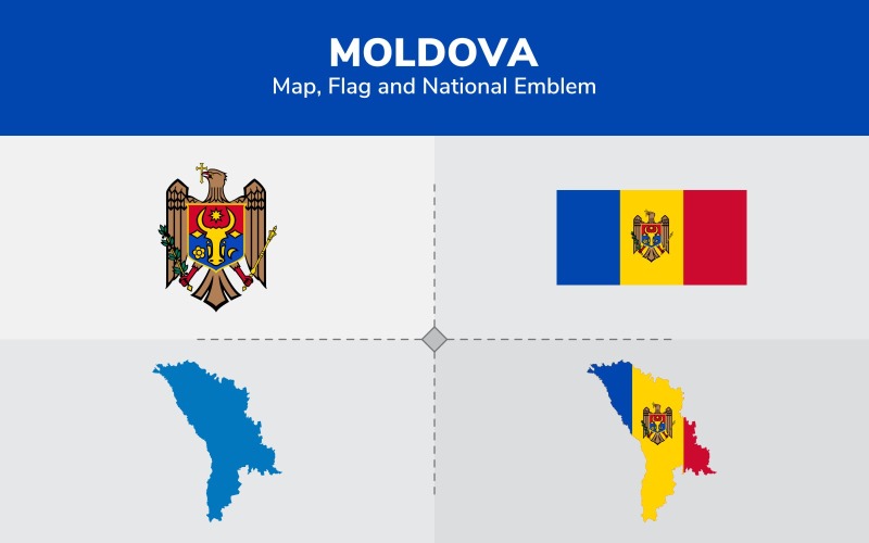 Mapa, bandeira e emblema nacional da Moldávia - ilustração
