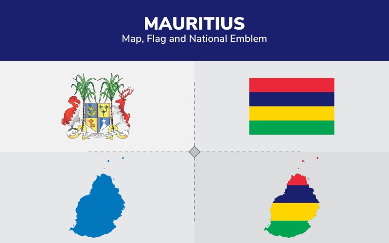 Mapa, bandeira e emblema nacional das Maurícias - ilustração