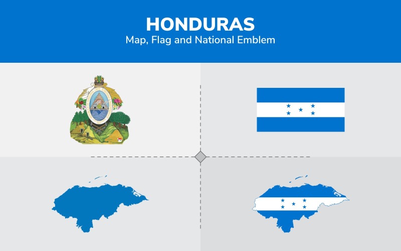 Mapa, bandeira e emblema nacional de Honduras - ilustração