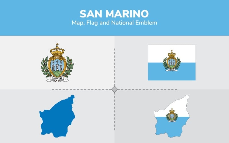 Mapa, bandeira e emblema nacional de San Marino - ilustração