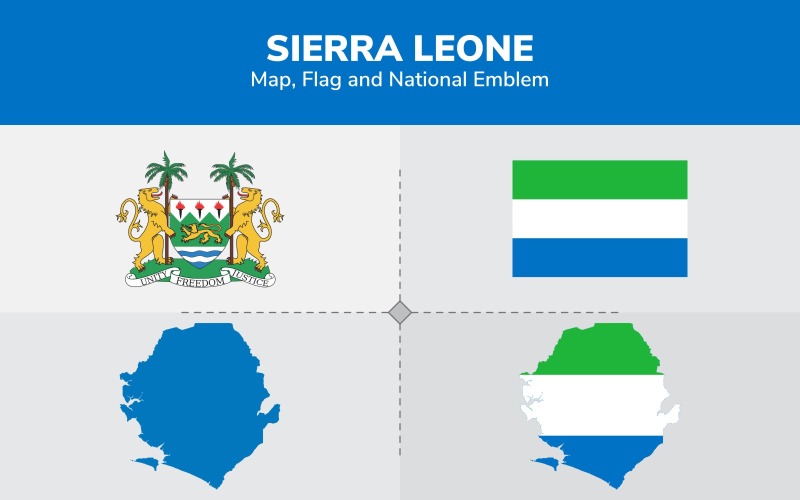 Mapa, bandeira e emblema nacional de Serra Leoa - ilustração