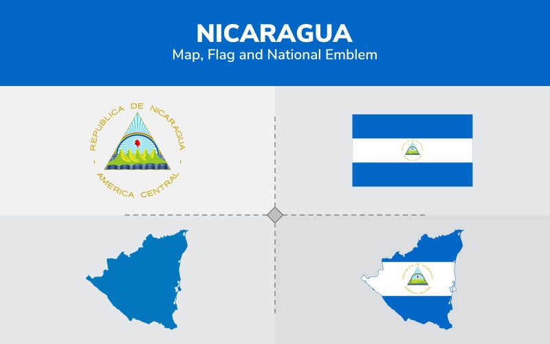 Mapa de Nicaragua, bandera y emblema nacional - Ilustración