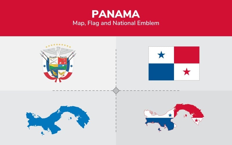 Mapa de Panamá, bandera y emblema nacional - Ilustración