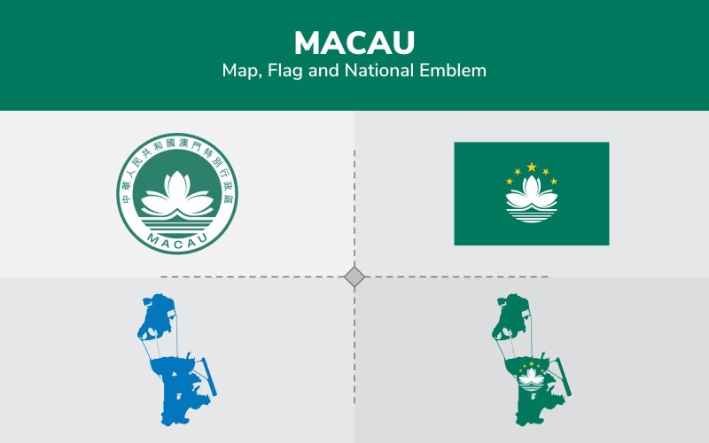 Mapa, vlajka a státní znak Macao - ilustrace