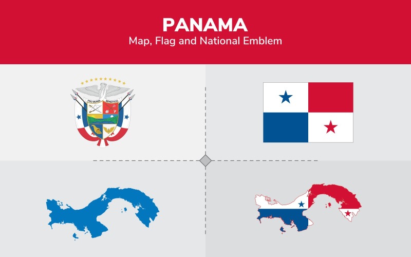 Mapa, vlajka a státní znak Panamy - ilustrace