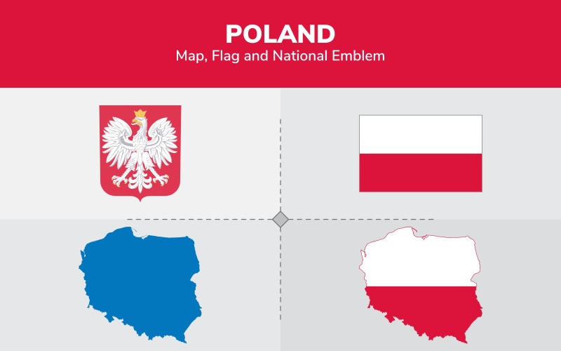Mapa, vlajka a státní znak Polska - ilustrace