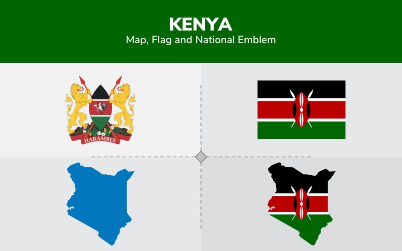 Mappa del Kenya, bandiera ed emblema nazionale - illustrazione
