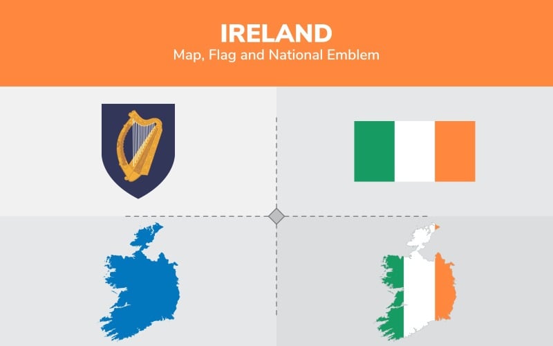 Mappa dell'Irlanda, bandiera ed emblema nazionale - illustrazione