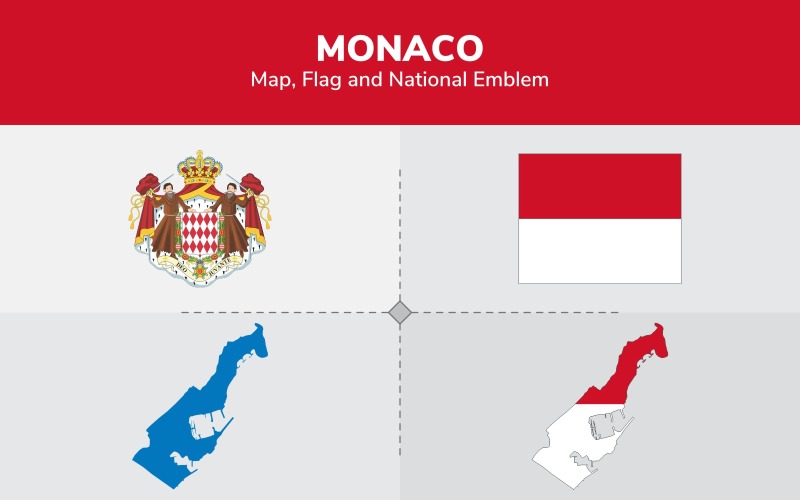 Monaco karta, flagga och nationellt emblem - illustration