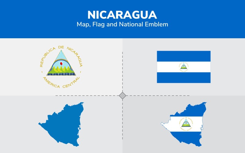 Download Иллюстрация "Nicaragua Map, Flag and National Emblem - Illustration" / Nicaragua Map, Flag and National Emblem - Illustration - Иллюстрация на тему графика continents,countries,map,political map,traveling,vector,emblem,national,flag,coat,arms,country,symbol,nations,state,sign,nation,badge,symbolic object,europe