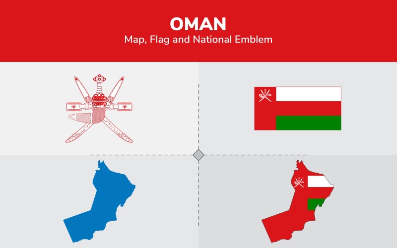 Download Иллюстрация "Oman Map, Flag and National Emblem - Illustration" / Oman Map, Flag and National Emblem - Illustration - Иллюстрация на тему графика continents,countries,map,political map,traveling,vector,emblem,national,flag,coat,arms,country,symbol,nations,state,sign,nation,badge,symbolic object,europe