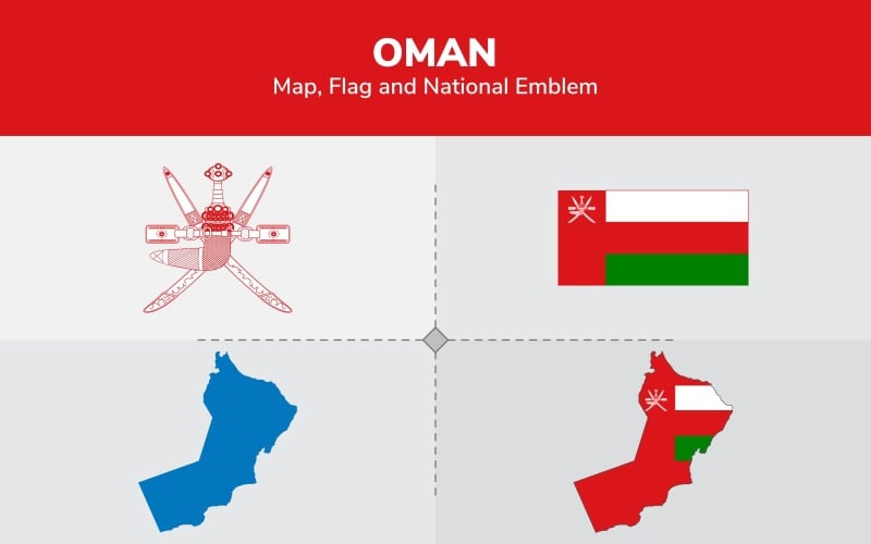 Ománská mapa, vlajka a státní znak - ilustrace