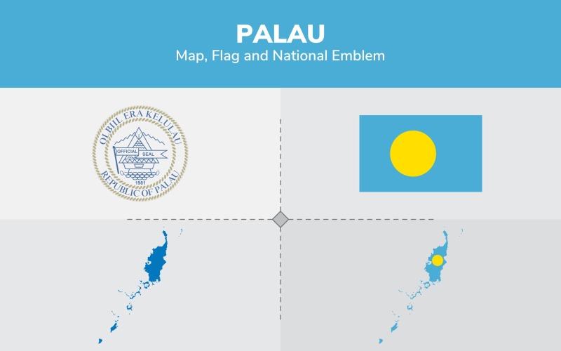 Palau mapa, vlajka a státní znak - ilustrace