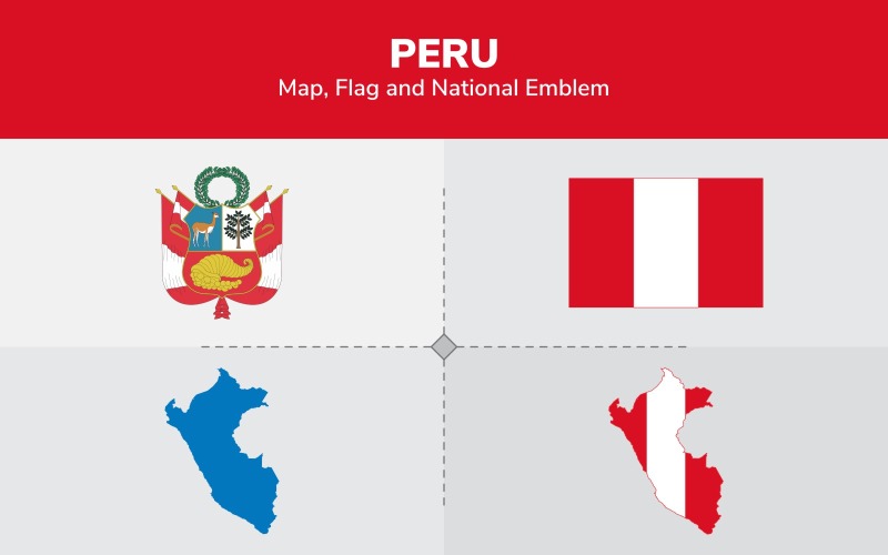 Peru karta, flagga och nationellt emblem - illustration